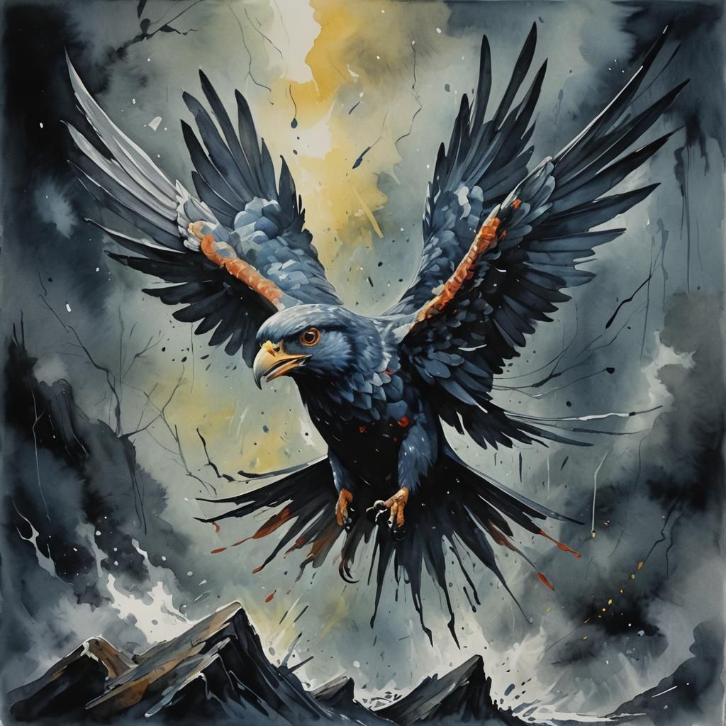 Steampunk Creature's Flight: Gouache and Watercolor Impressi...