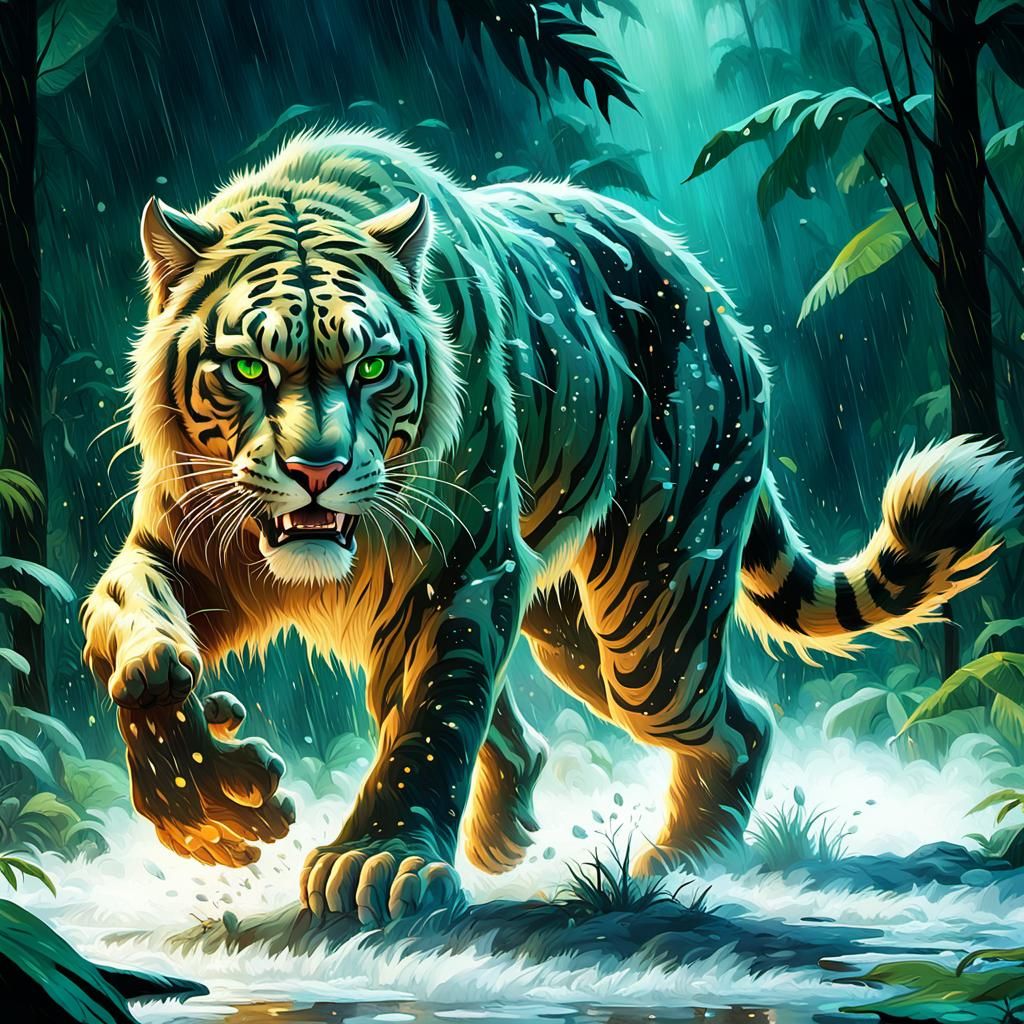 Saber-Tooth Tiger in Rainforest: Matte Painting