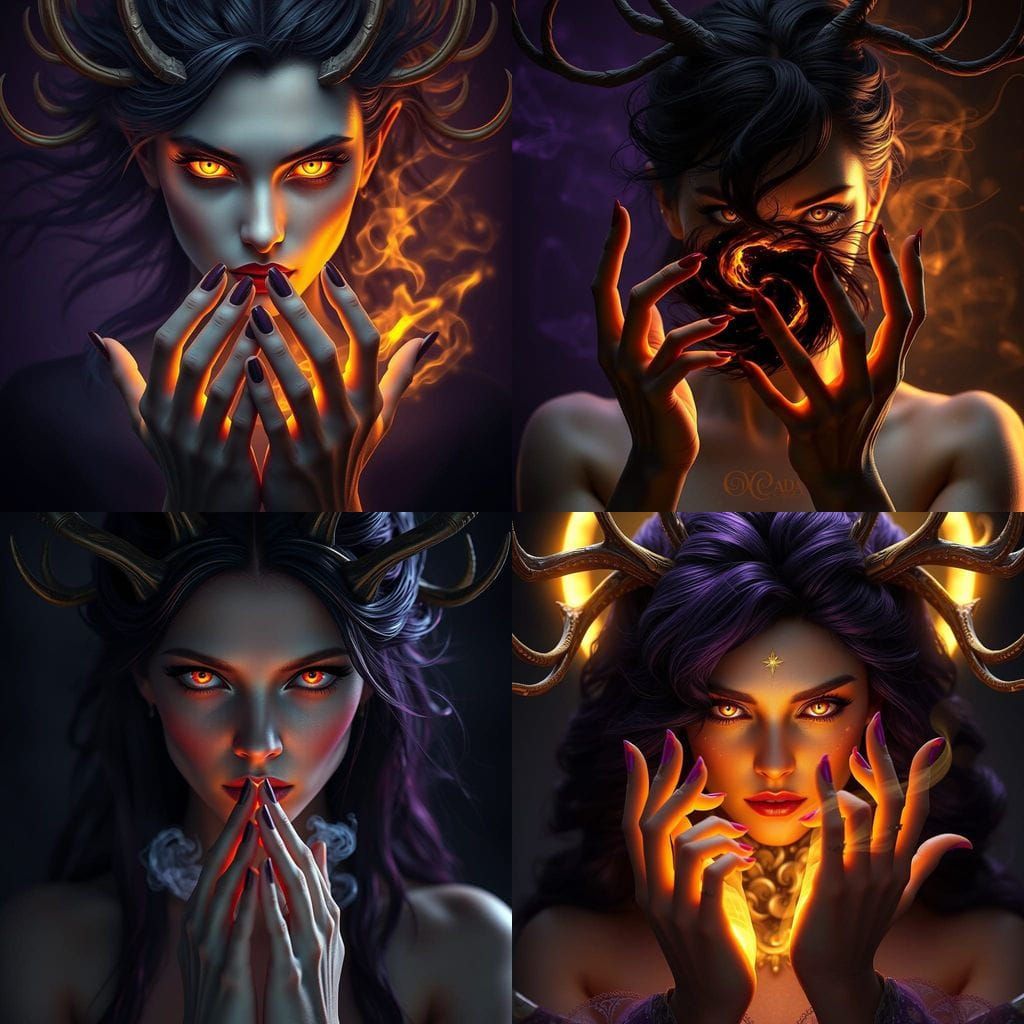 Dark Fantasy Goddess Ignites with Fiery Glow