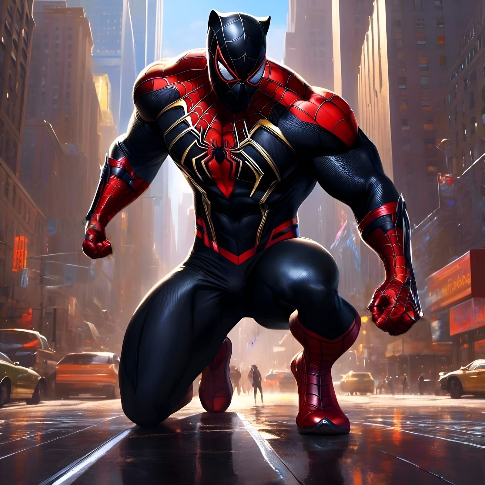 Spider-Man, Black Panther, and Hulk Hybrid Digital Art