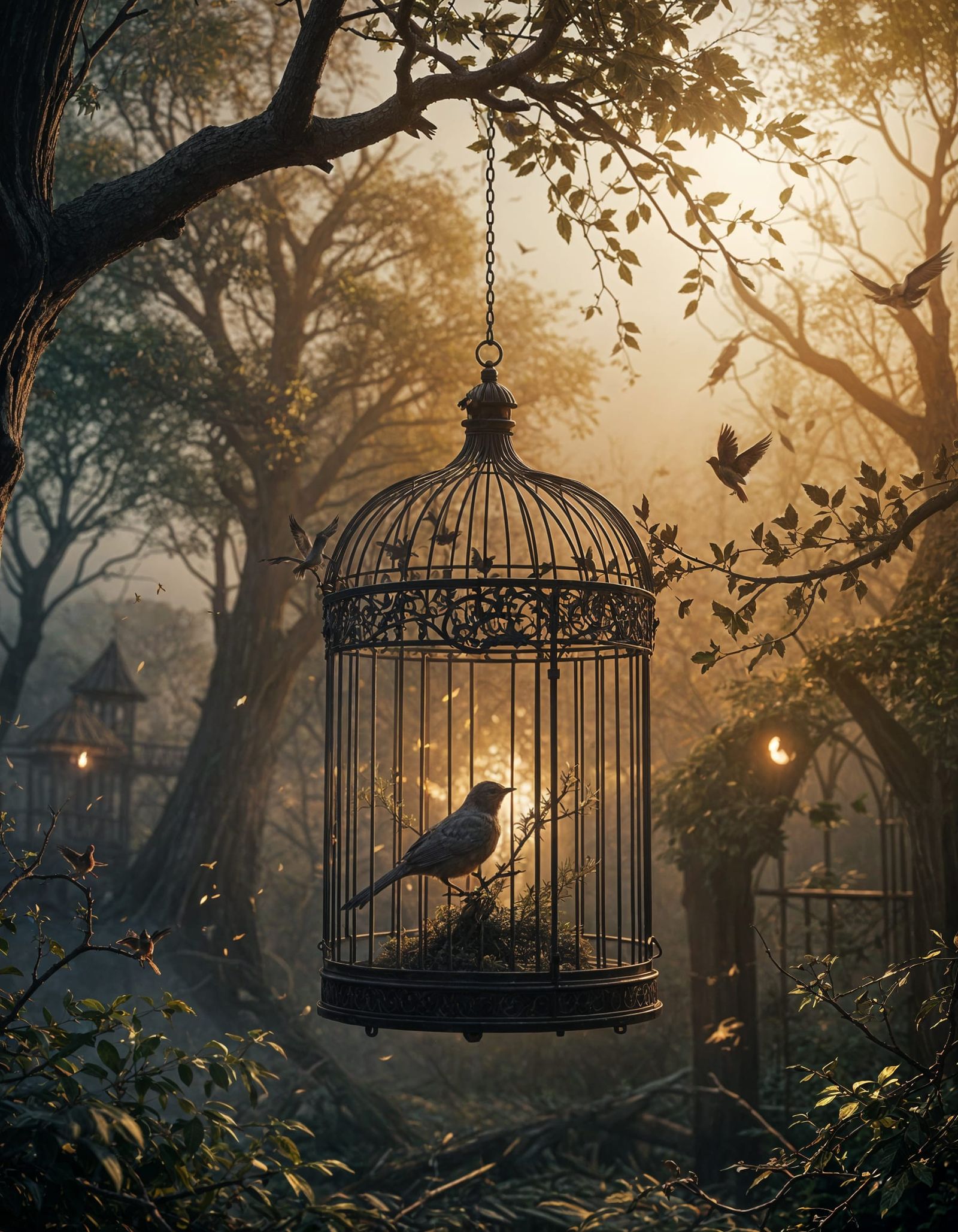 Medieval Fantasy Landscape Inside Birdcage