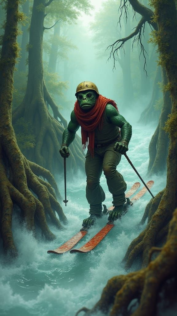 Creature from Black Lagoon Skis Jungle Chute