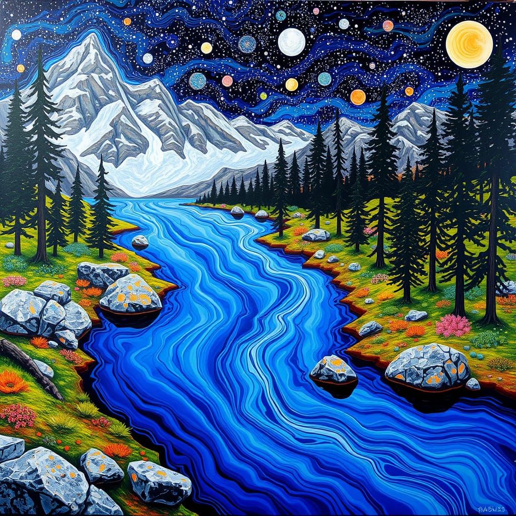 Acrylic Mountain Lake Masterpiece