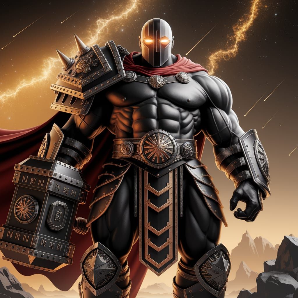 Muscular Warrior in Cosmic Realm with Runes