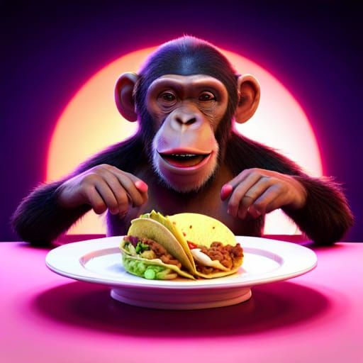 Chimpanzee Eating Taco at Taco Bell: Pixar Style