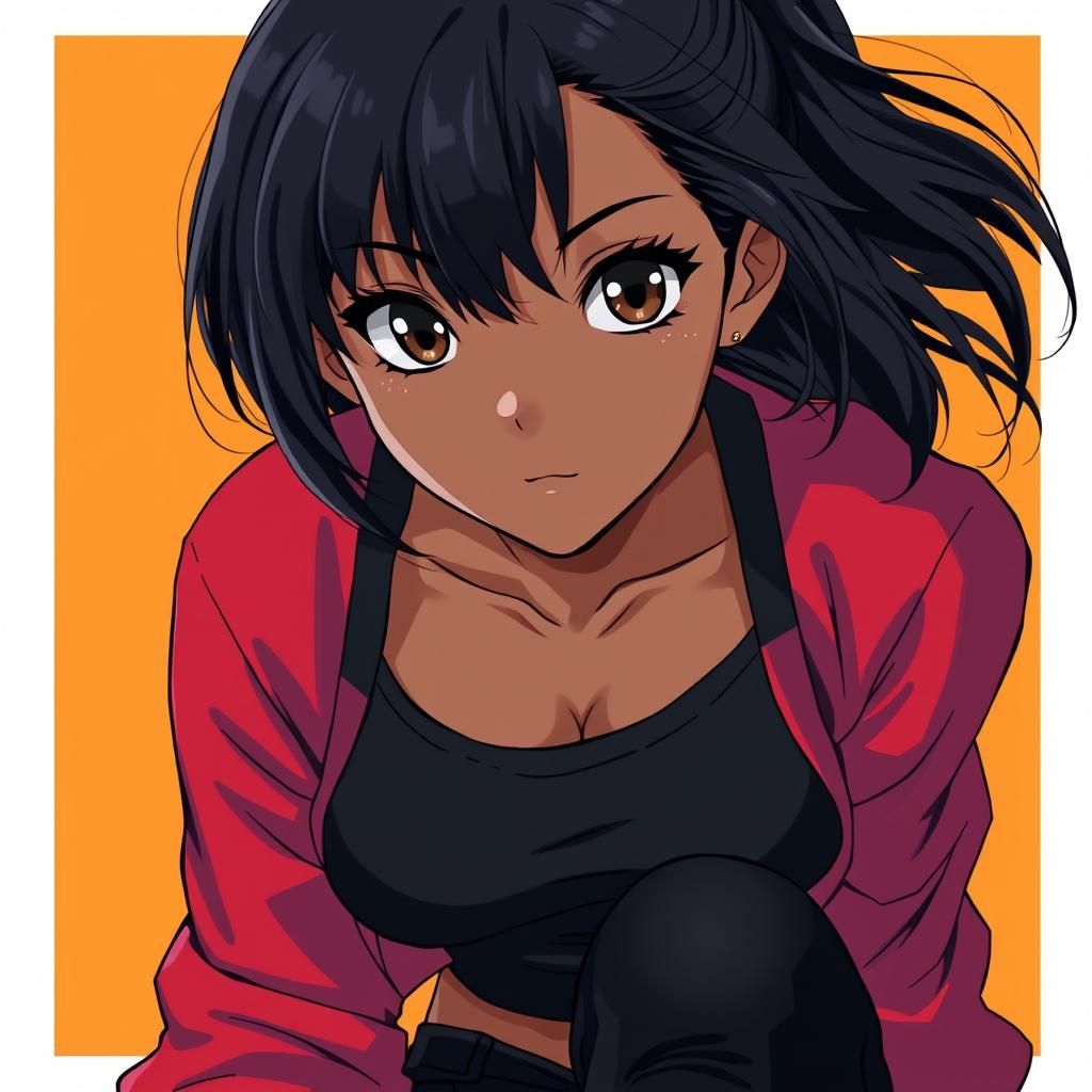 Anime Girl with Dark Hair in Manga Style