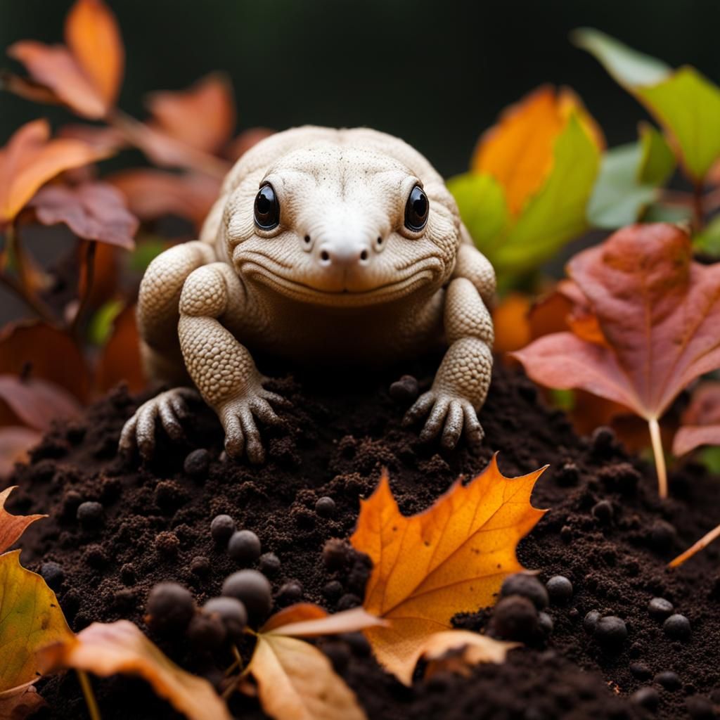 Toad-like Creature Emerges in Autumn Garden