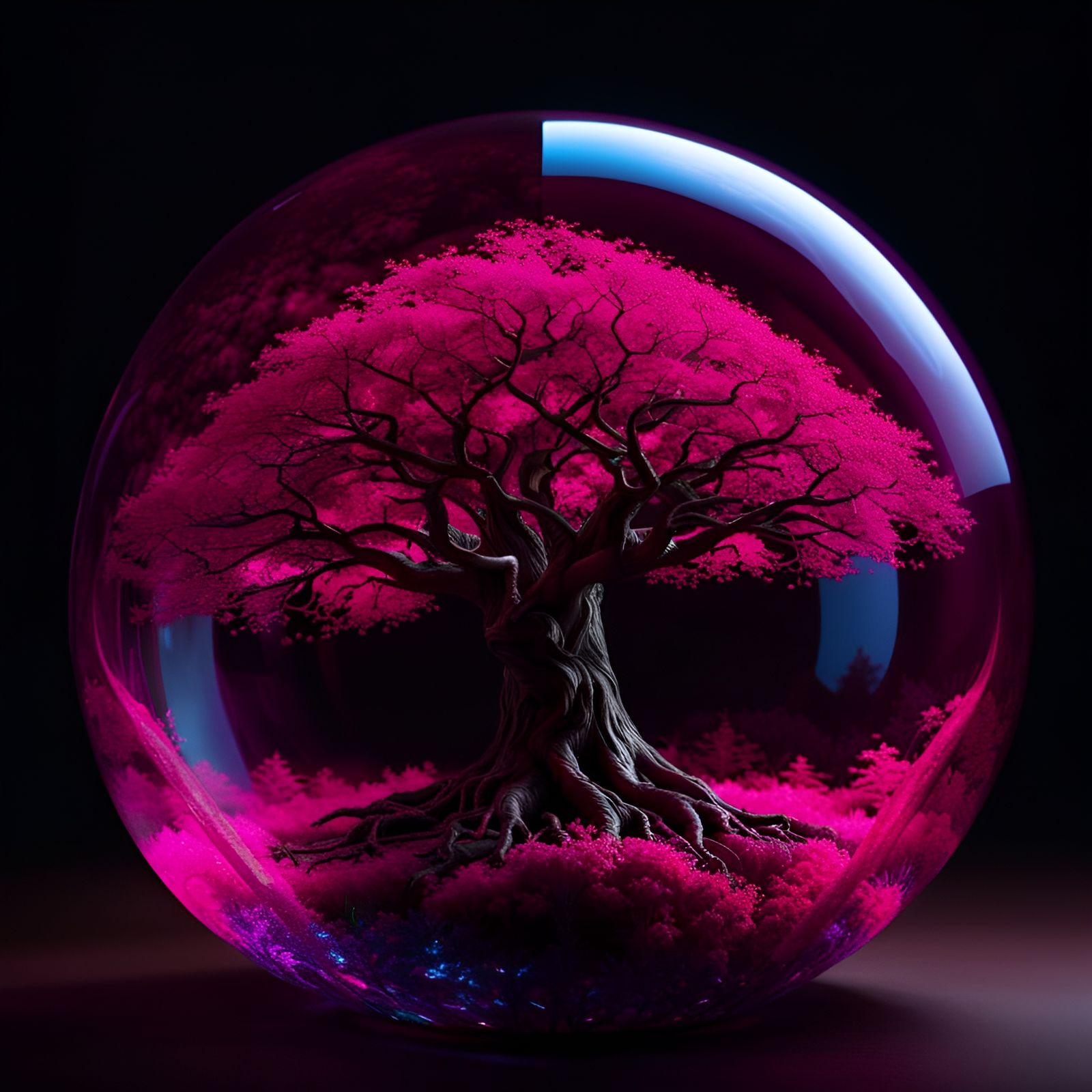 Bioluminescent Tree of Death in Crystal Sphere