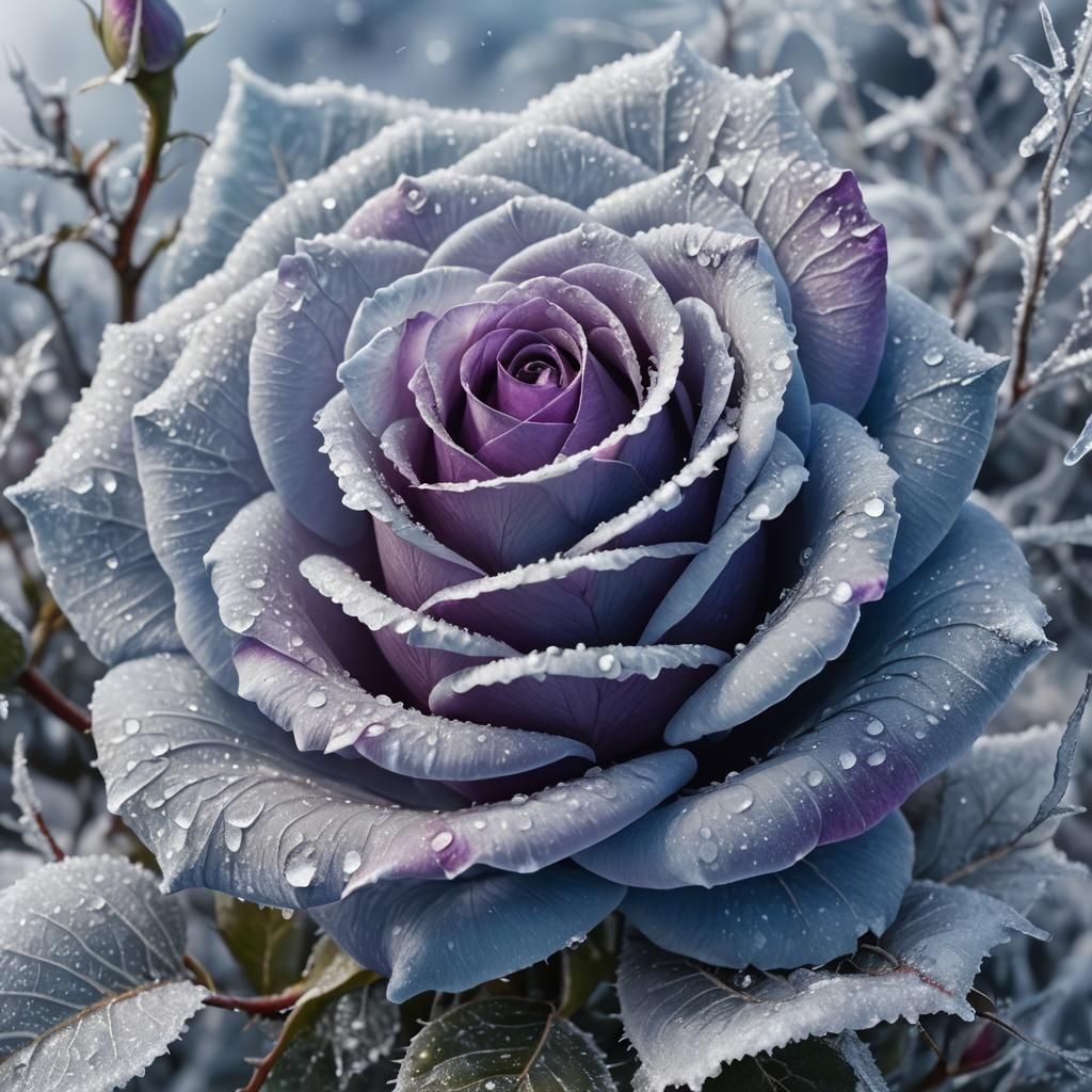 Icy Blue and Purple Rose in Winter Wonderland