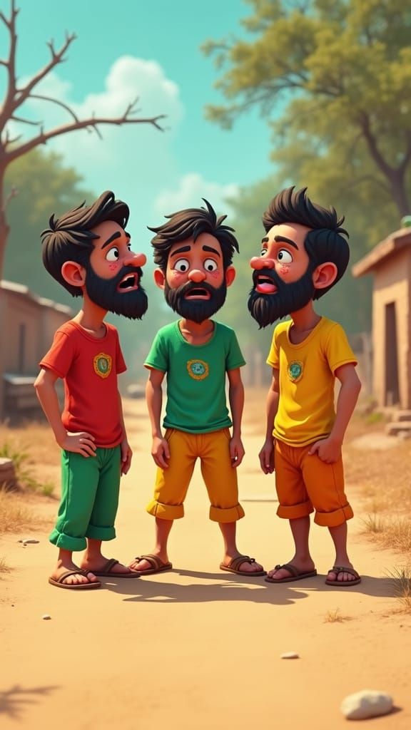 Three Indian Friends Sweat in Scorching Heat on Dusty Road