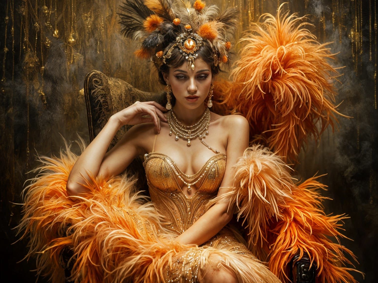 Glamorous Showgirl in a Vintage Cabaret Lounge
