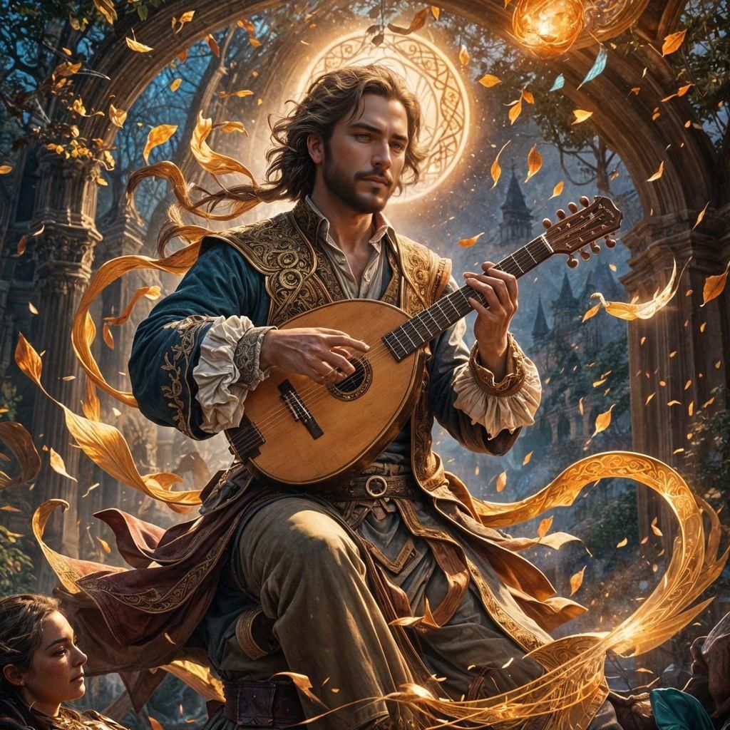 Epic Fantasy Bard Casting Musical Magic