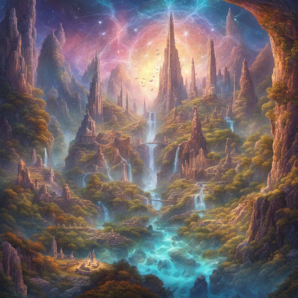 Elven City: Holographic Astral Illustration