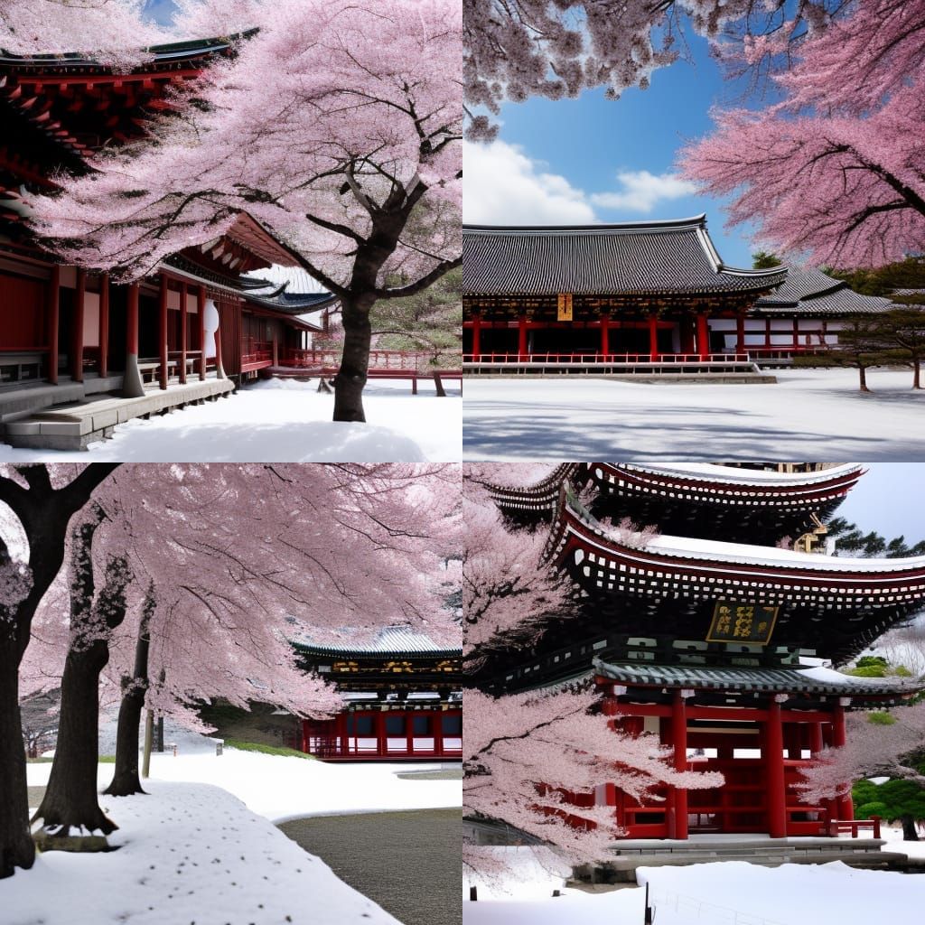 To-ji Temple in Spring Snow and Blossoms