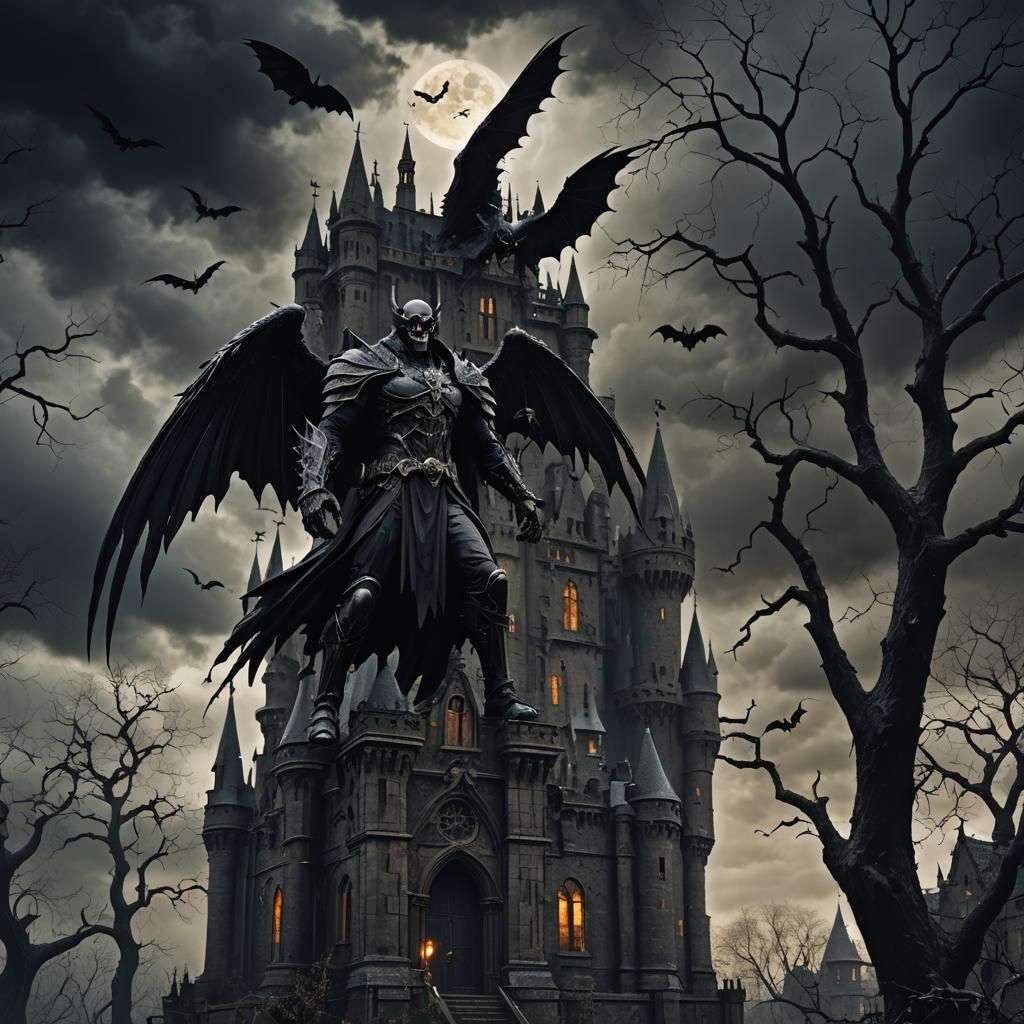 Gothic Black Angel in Stormy Sky