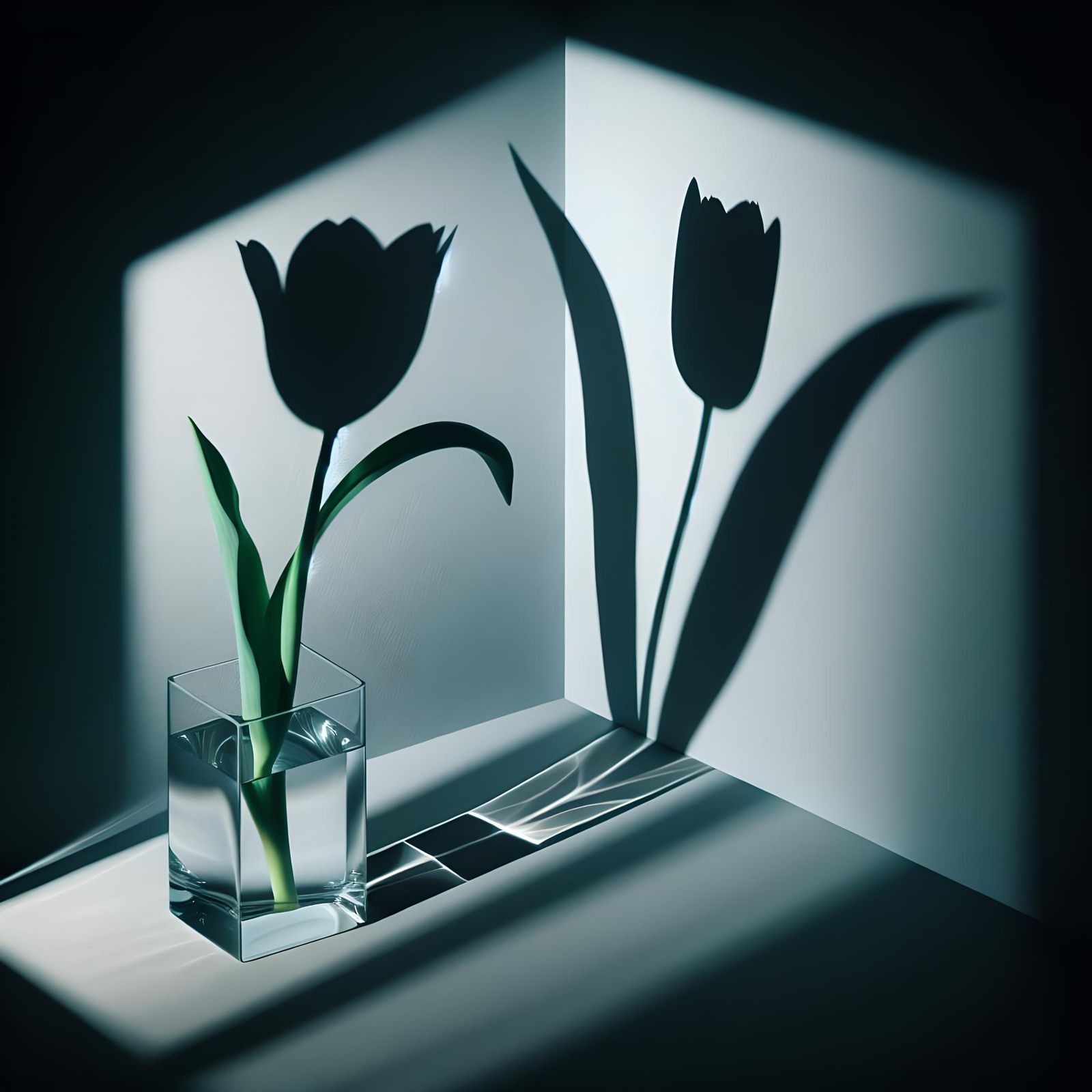 Abstract Tulip Shadow Art in Glass Vase