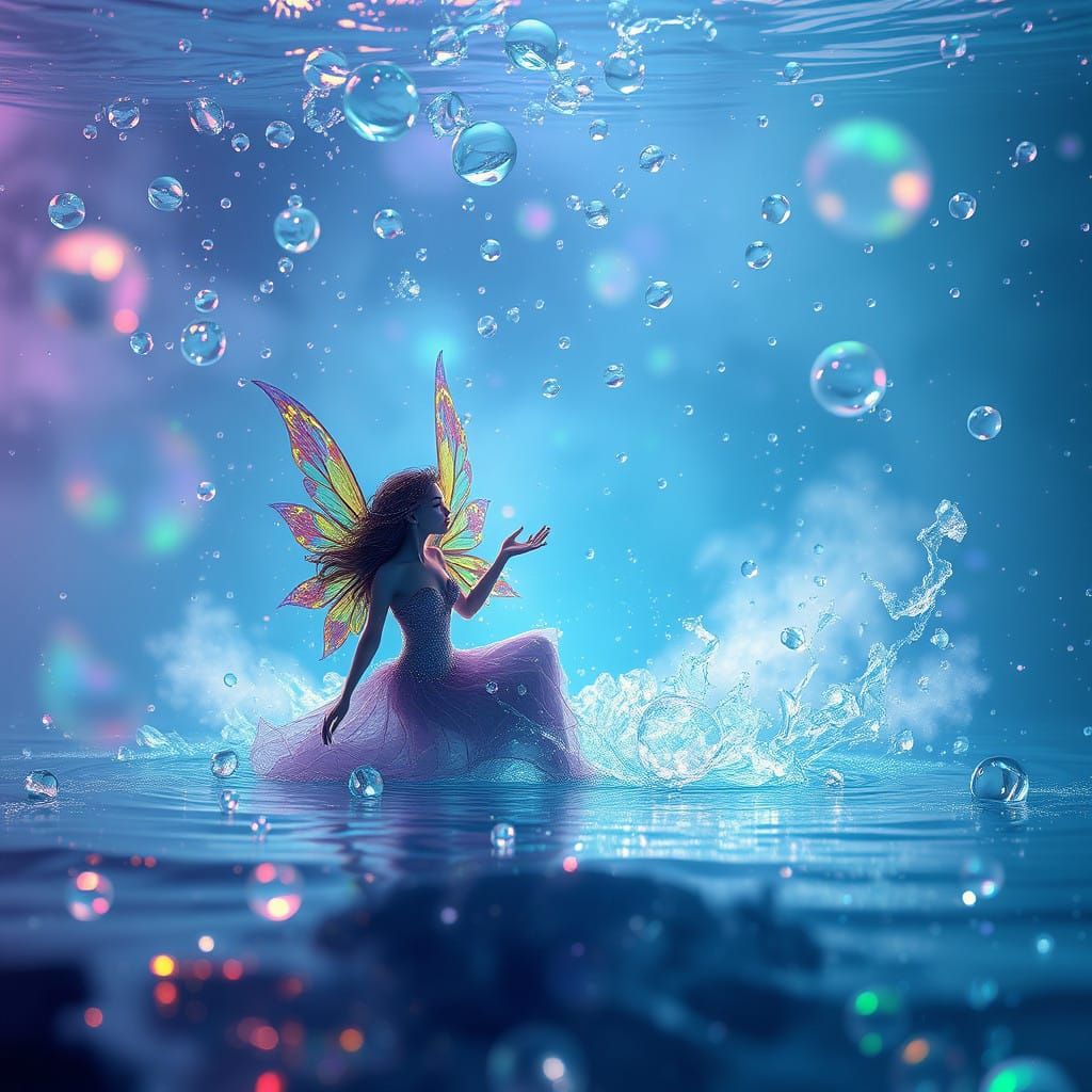 Surreal Water Nymph in Iridescent Misty Landscape