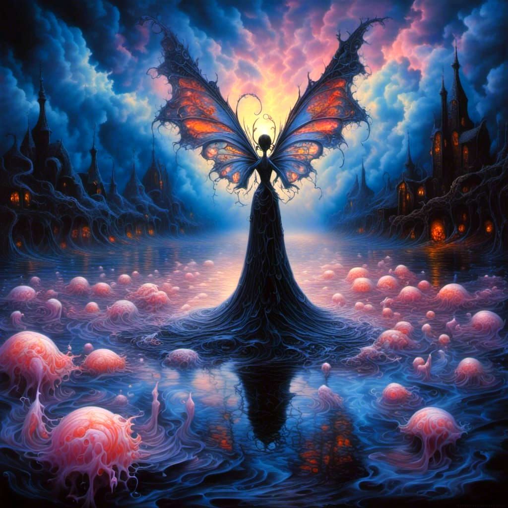 Goth Fairy Emerges from a Lake of Fluid