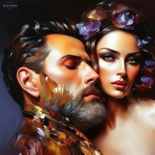 Loving Embrace: Detailed Oil Painting Masterpiece