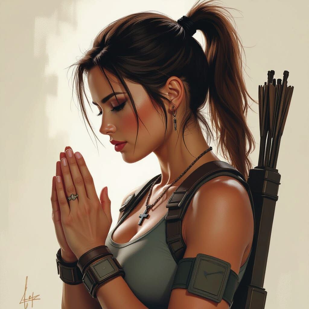 Lara Croft in Dramatic Pose with Cinematic Lighting