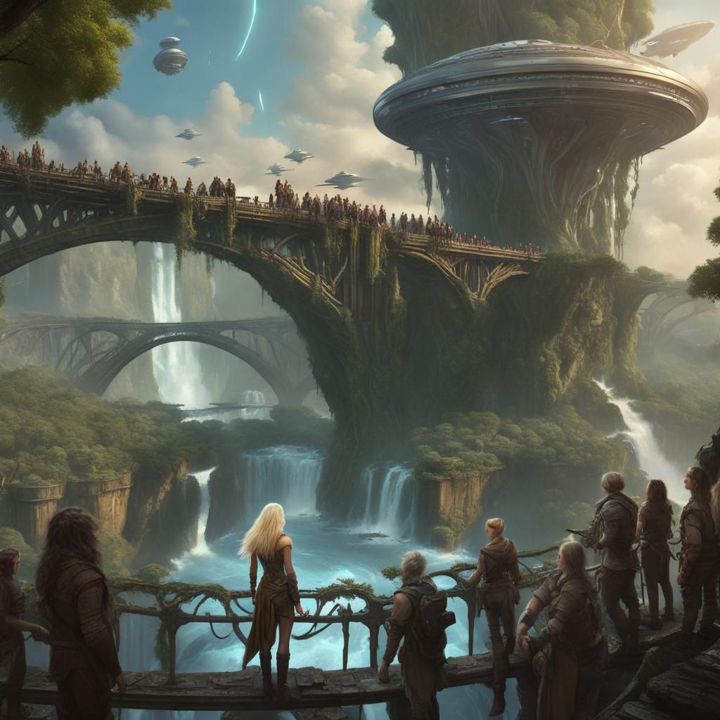 Explorer Woman Boards Starship on Alien World