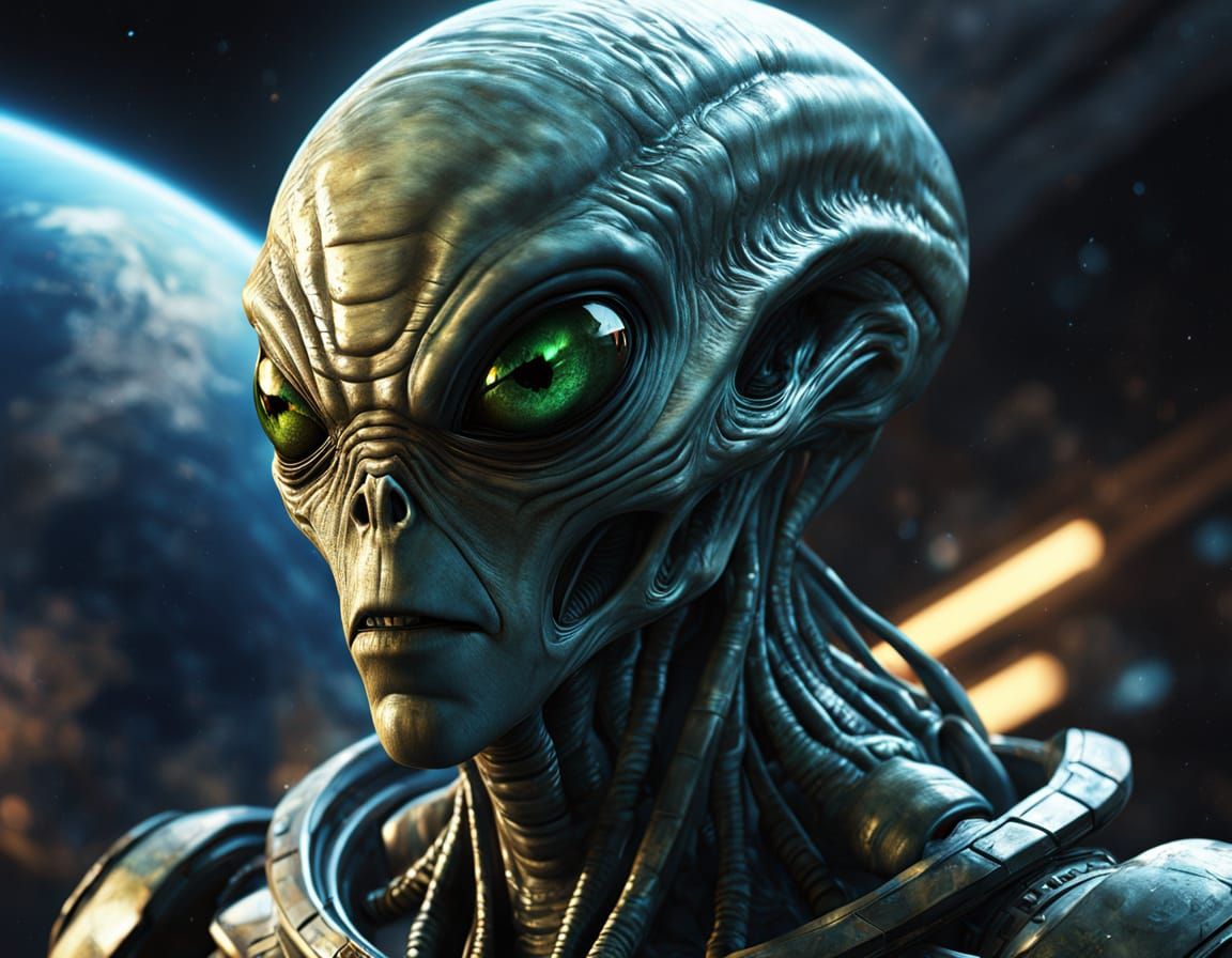 A Futuristic Alien Observes Earth from His Spaceship