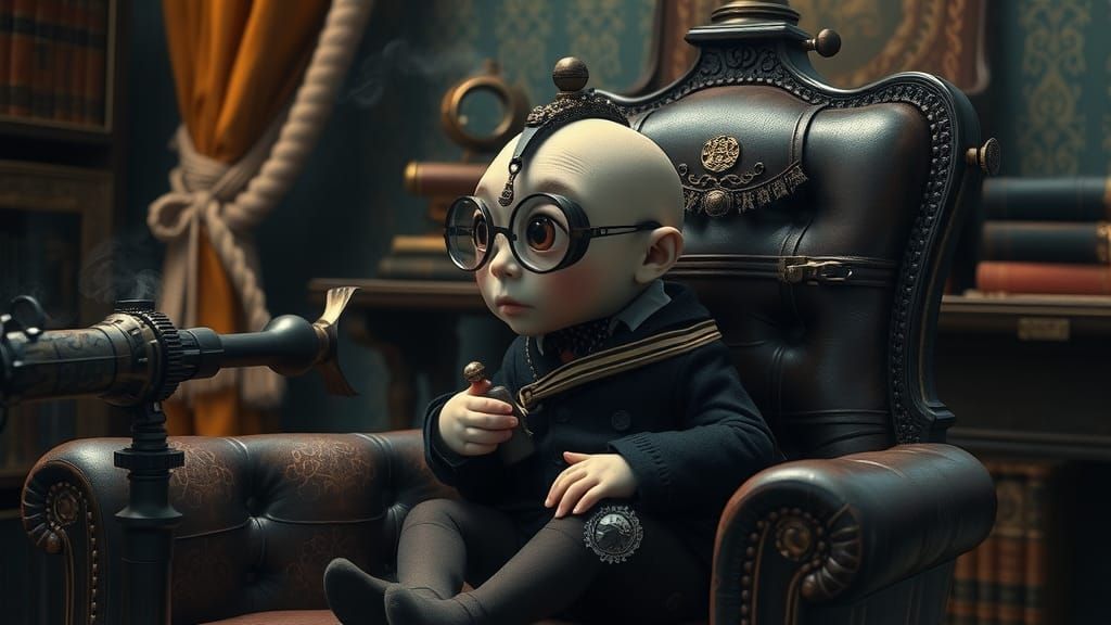 Cyclops Baby in Optometrist Chair, Matte Painting