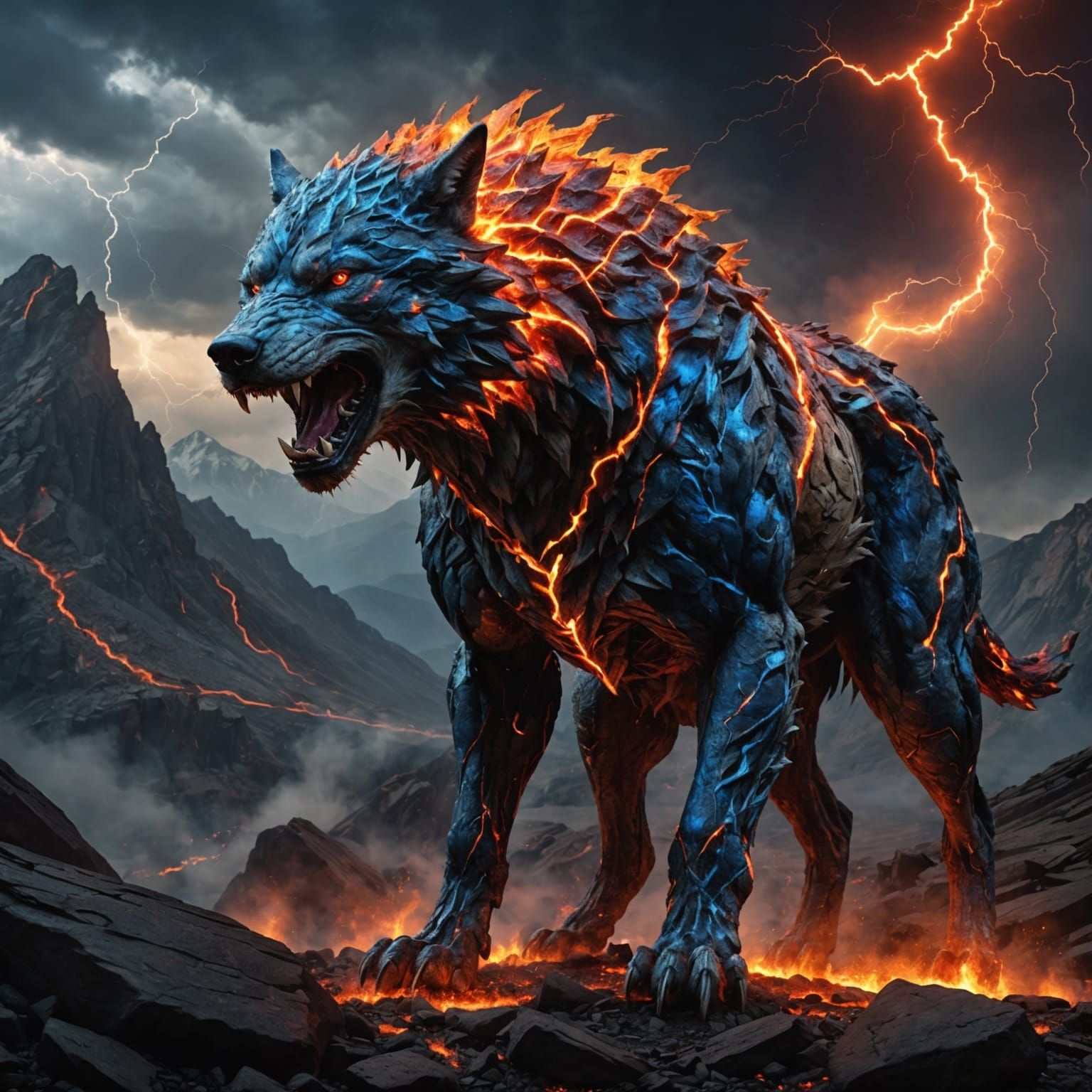 Fiery Lightning Wolf Digital Art