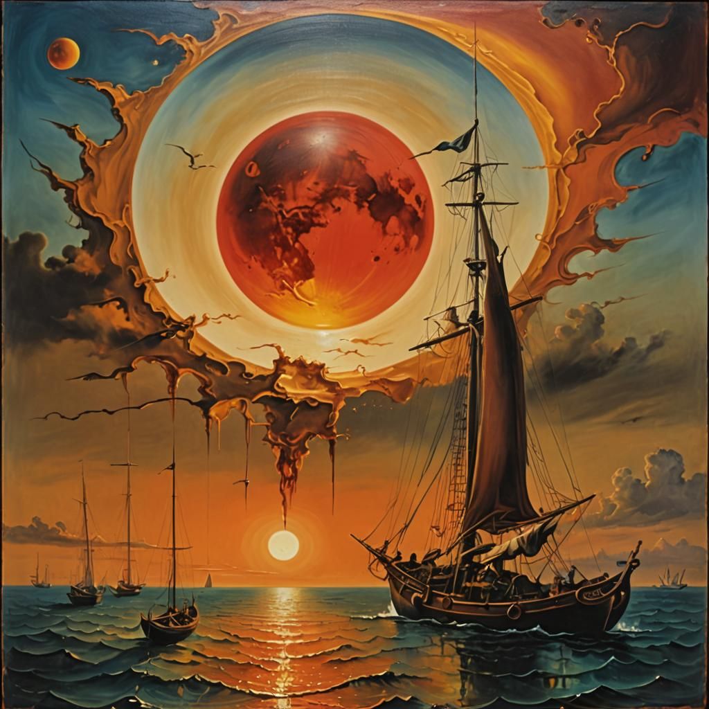Surreal Noon Sun in a Copper Sky, Dali Style