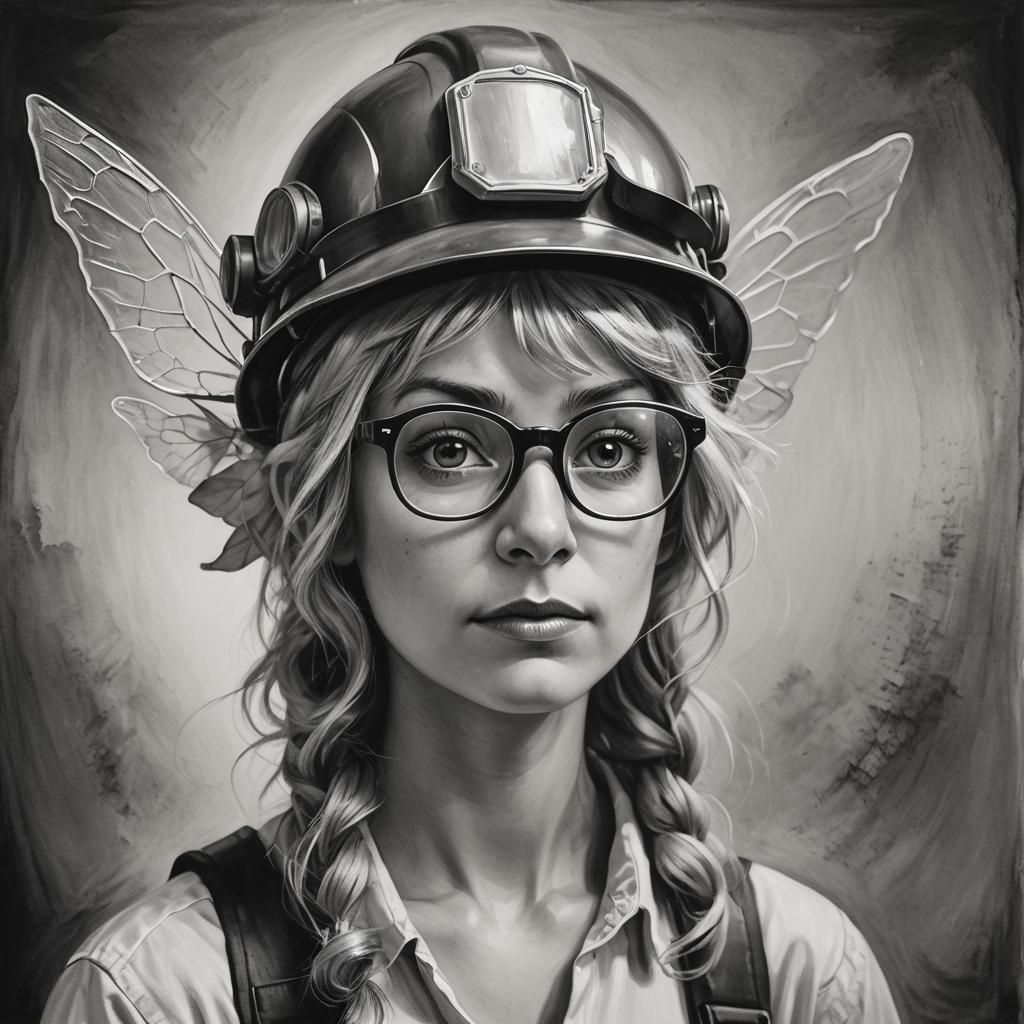 Monochromatic Portrait of a Fairy with Hard Hat