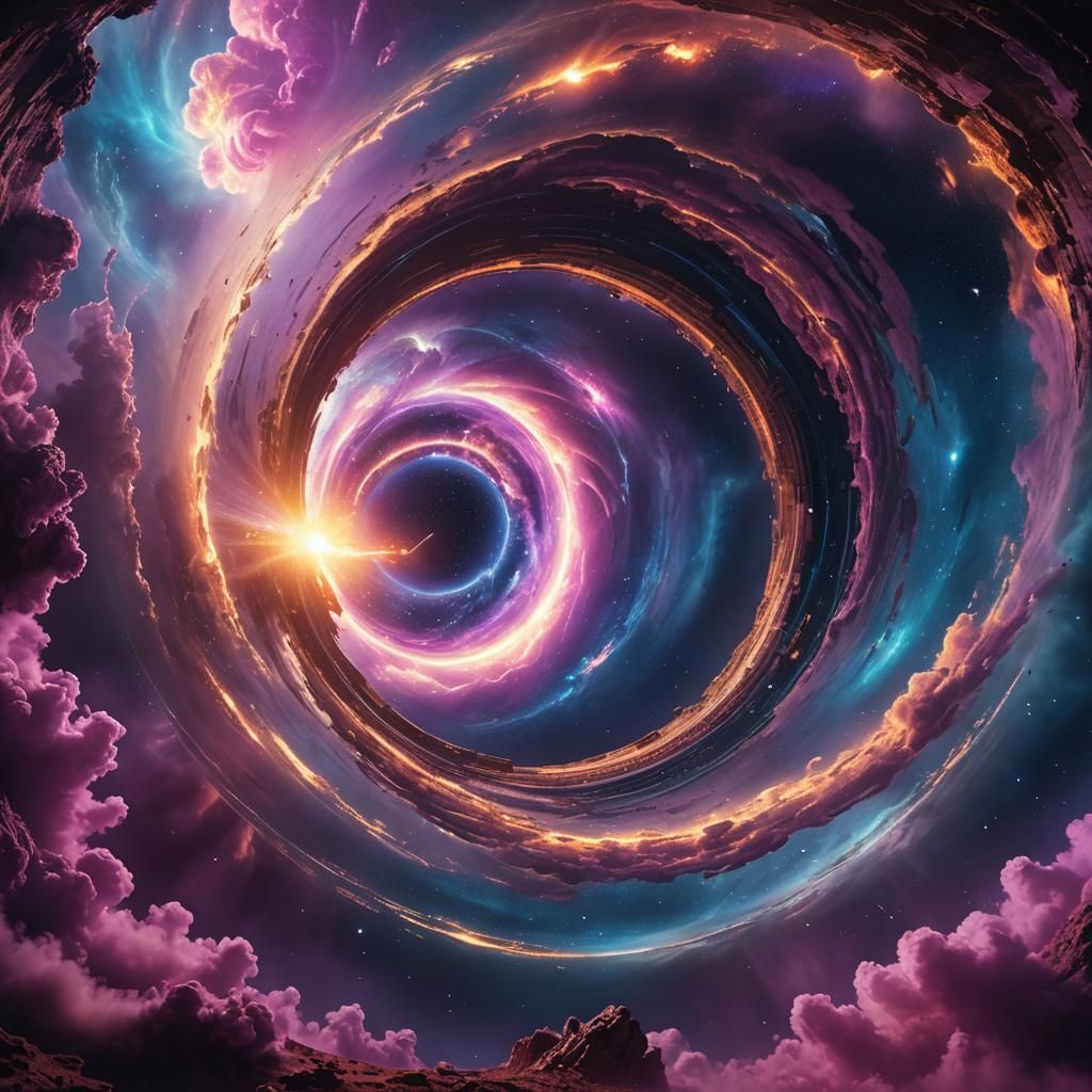 Spaceship Enters Wormhole in Epic Digital Painting