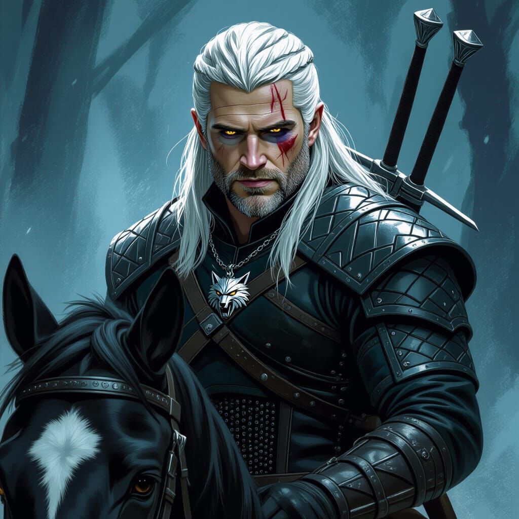 Geralt of Rivia, Witcher, in Dark Fantasy Style