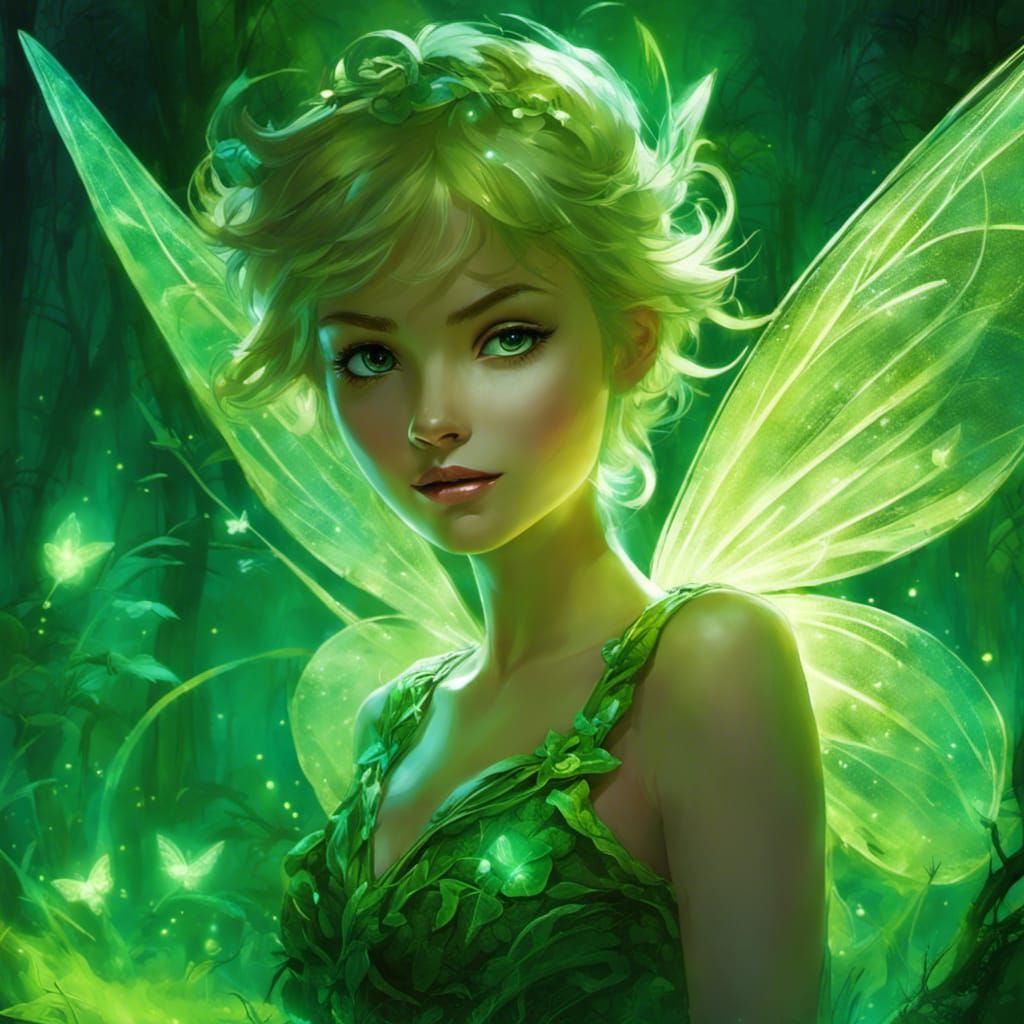 Tinkerbell in Bioluminescent Enchanted Forest