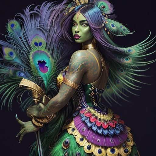 Rainbow Woman with Peacock Feathers in Comic Art