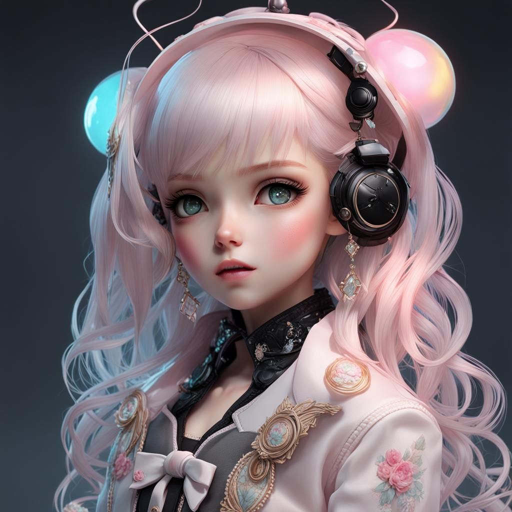 Kawaii Tech Doll in Pastel Colors, Studio Photo