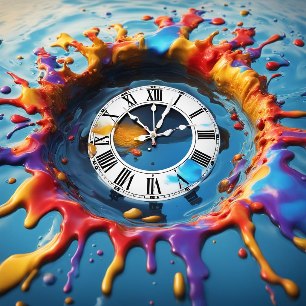 Surreal Melting Clock in Vibrant Colors