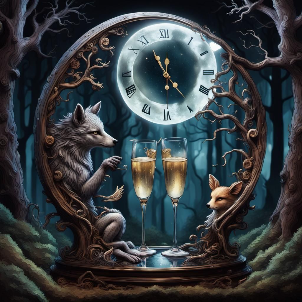 Midnight Moon Clock in Tim Burton Style