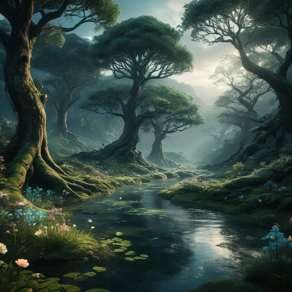 Majestic Tree Beasts Unite with Swirling Galaxies in Enchant...