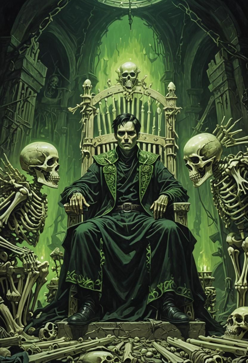 Pale King on Bone Throne: Dark Fantasy Art