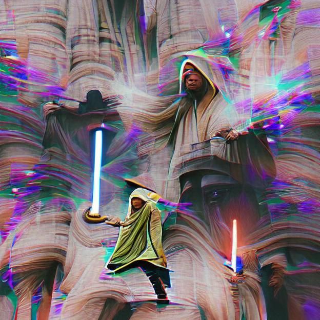 Heroic Jedi Knight Against Nebula Backdrop