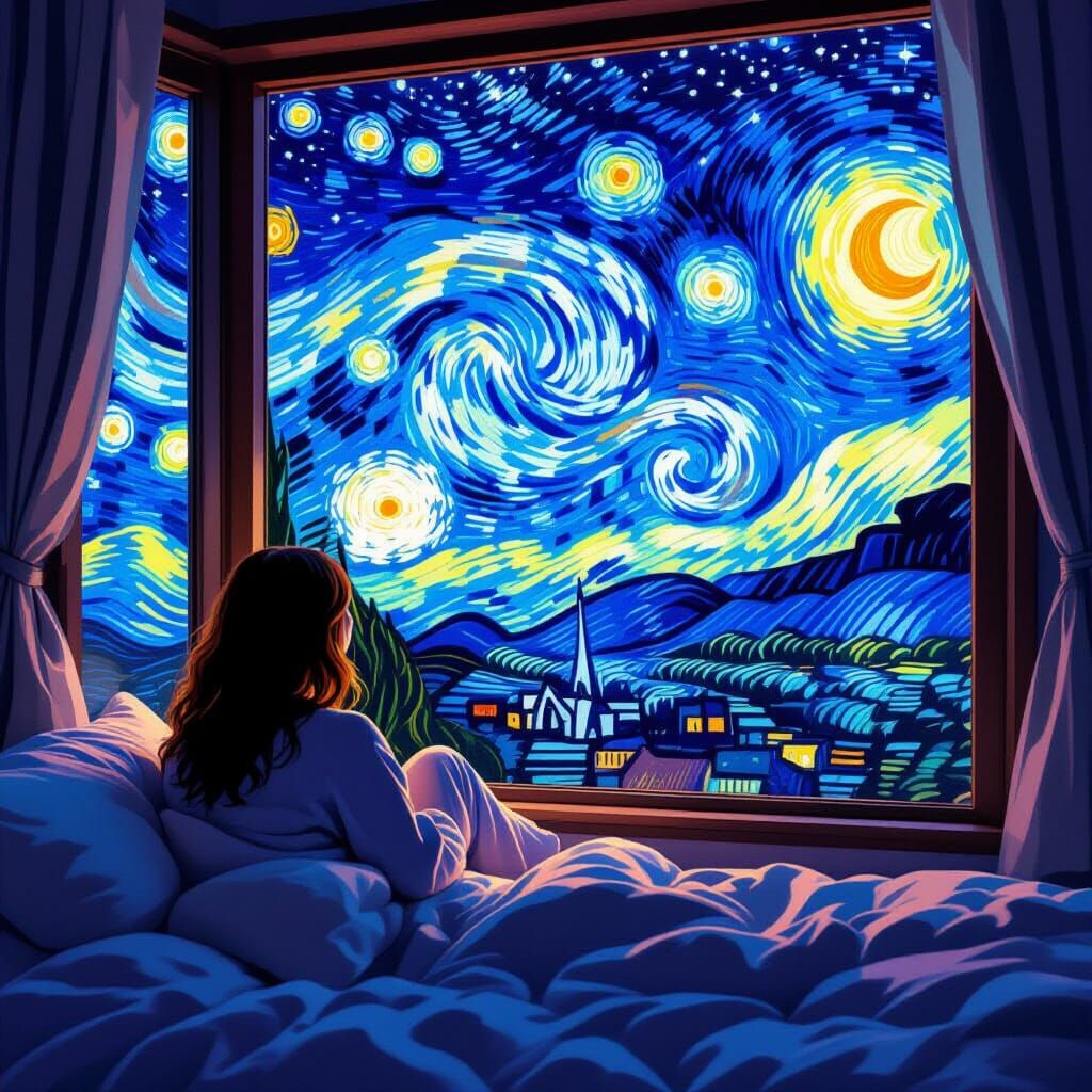 Cozy Stargazer in a Van Gogh Sky