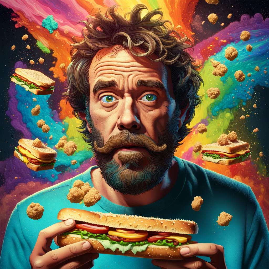Shaggy Eating Sandwich in Psychedelic Dreamscape