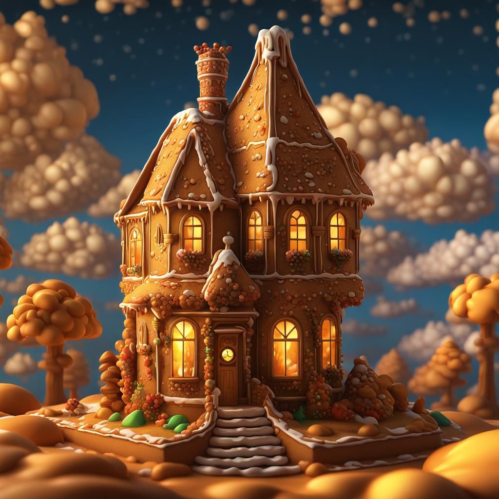 Gingerbread House in a Cubist Fantasy Landscape