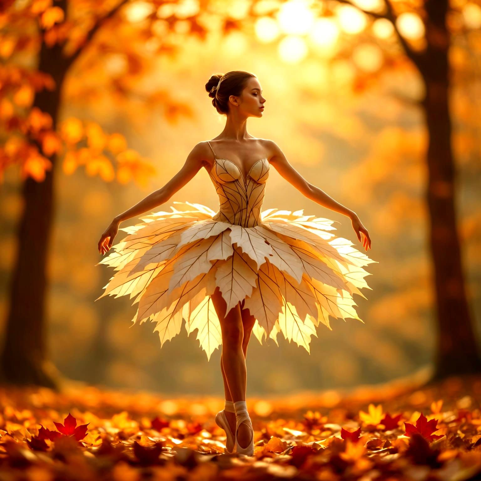 Surreal Autumn Ballerina Made of Leaves