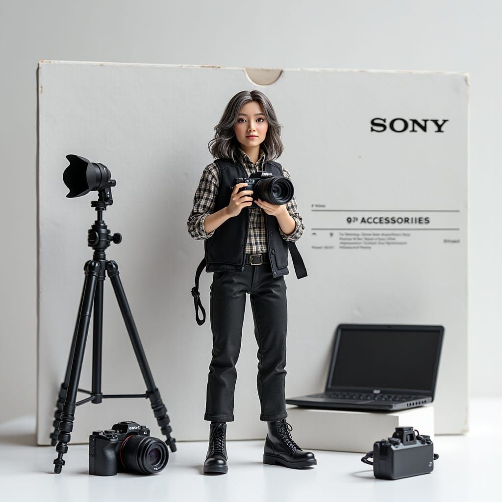 An action figure in packaging labeled 'Photographer Sony'.