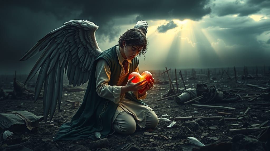 Fallen Angel with Ethereal Heart on Battlefield