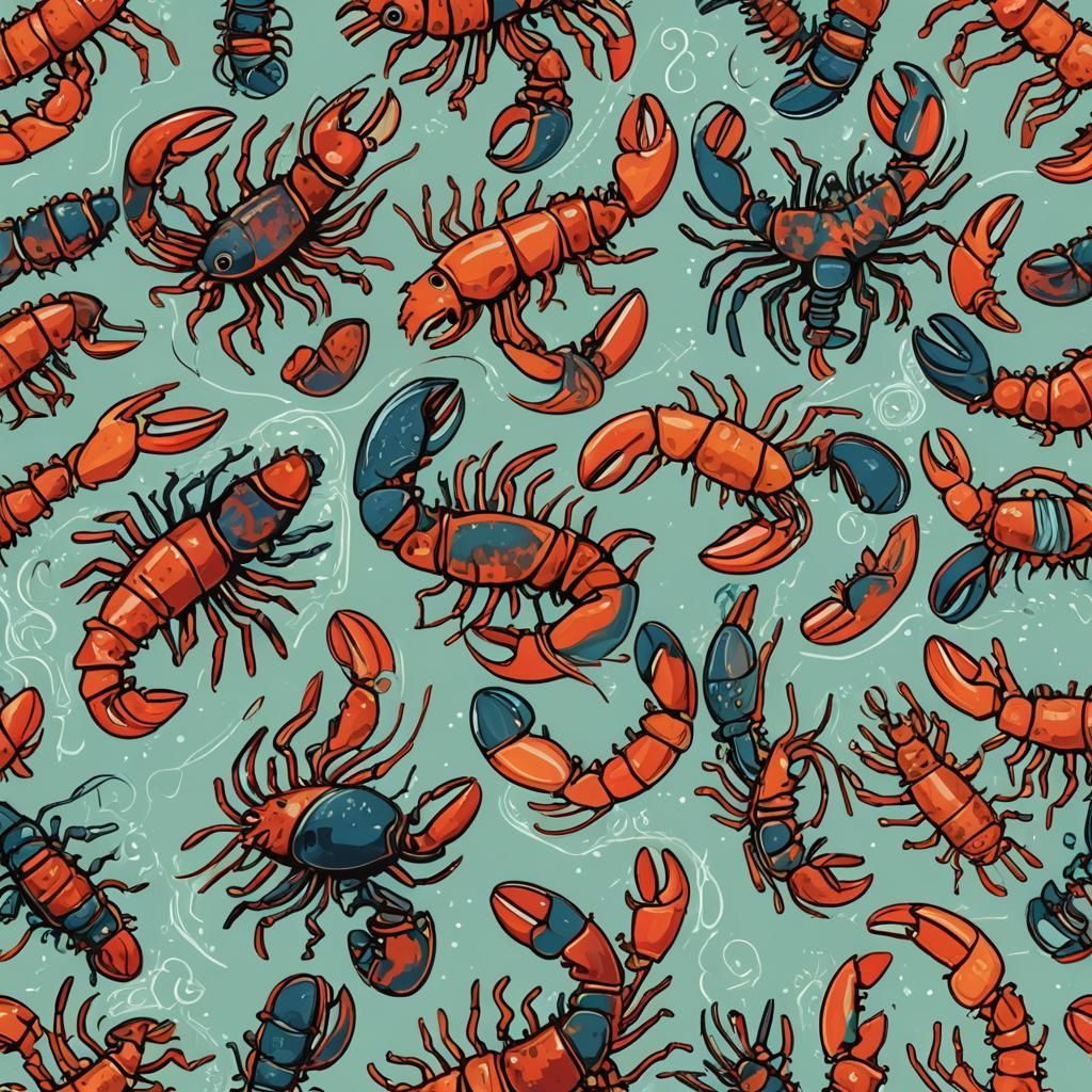 Gentle Lobster Embodies Whimsy in Vibrant Abstract Art