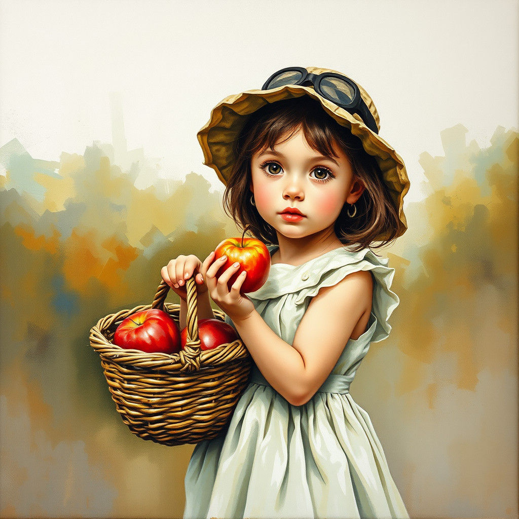 Girl with Basket and Apple in Banksy Style