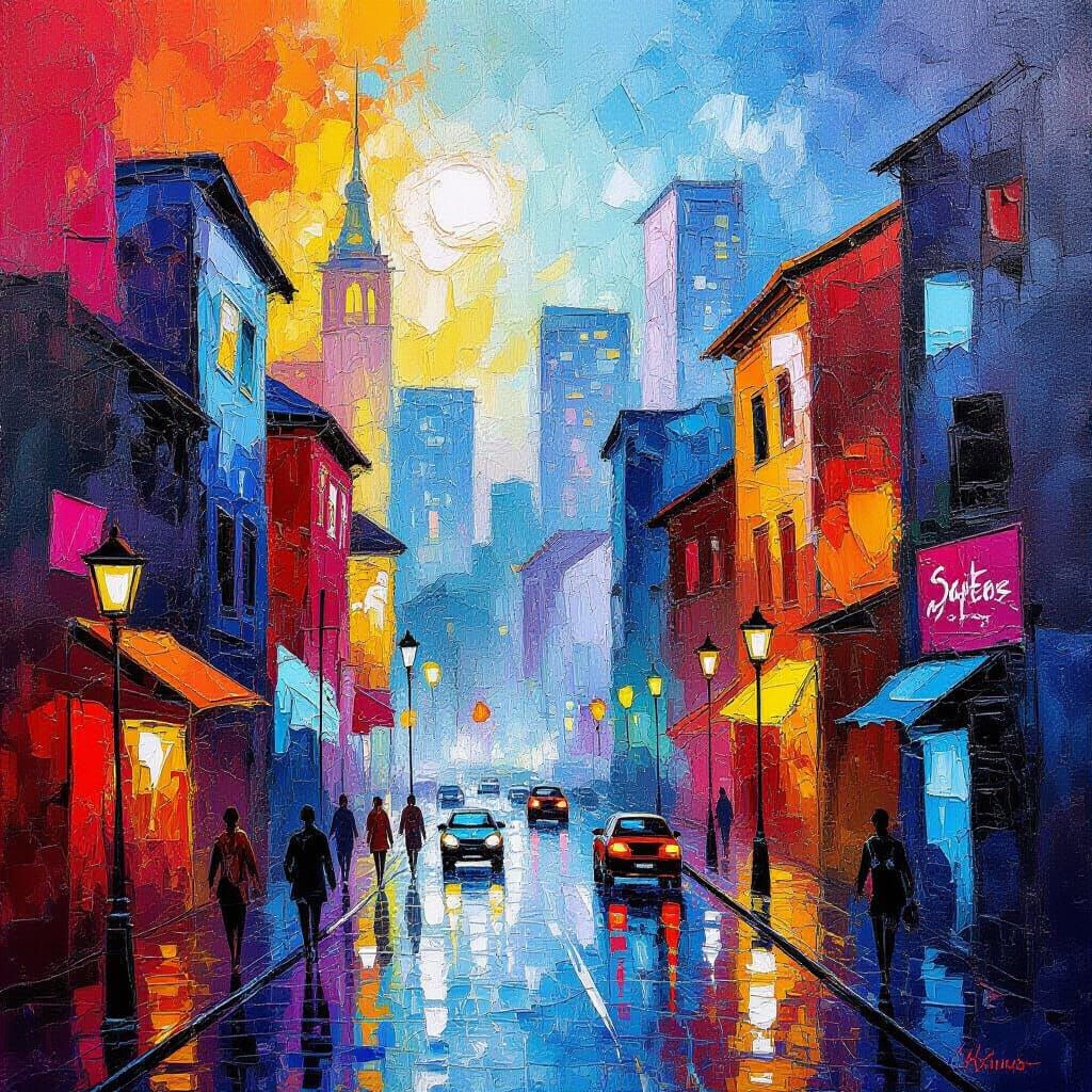 Vibrant Abstract Cityscape in Post-Impressionist Impasto Sty...