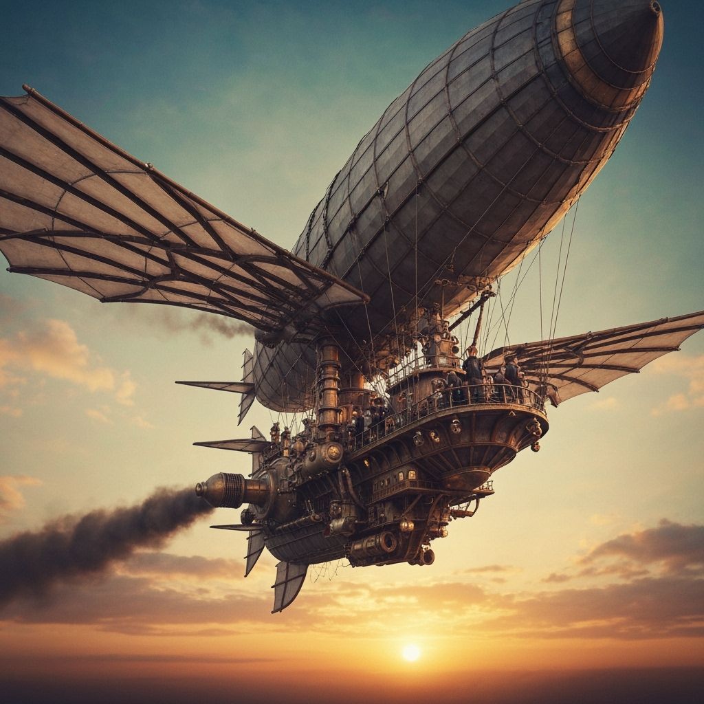 Steampunk Dragon Airship Soaring Over Metropolis